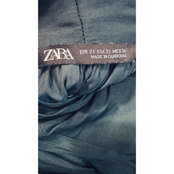 ZARA XS Green Midi Wrap Dress Tie Waist Puff Sleeves Polyester Fabric - Picture 5 of 15